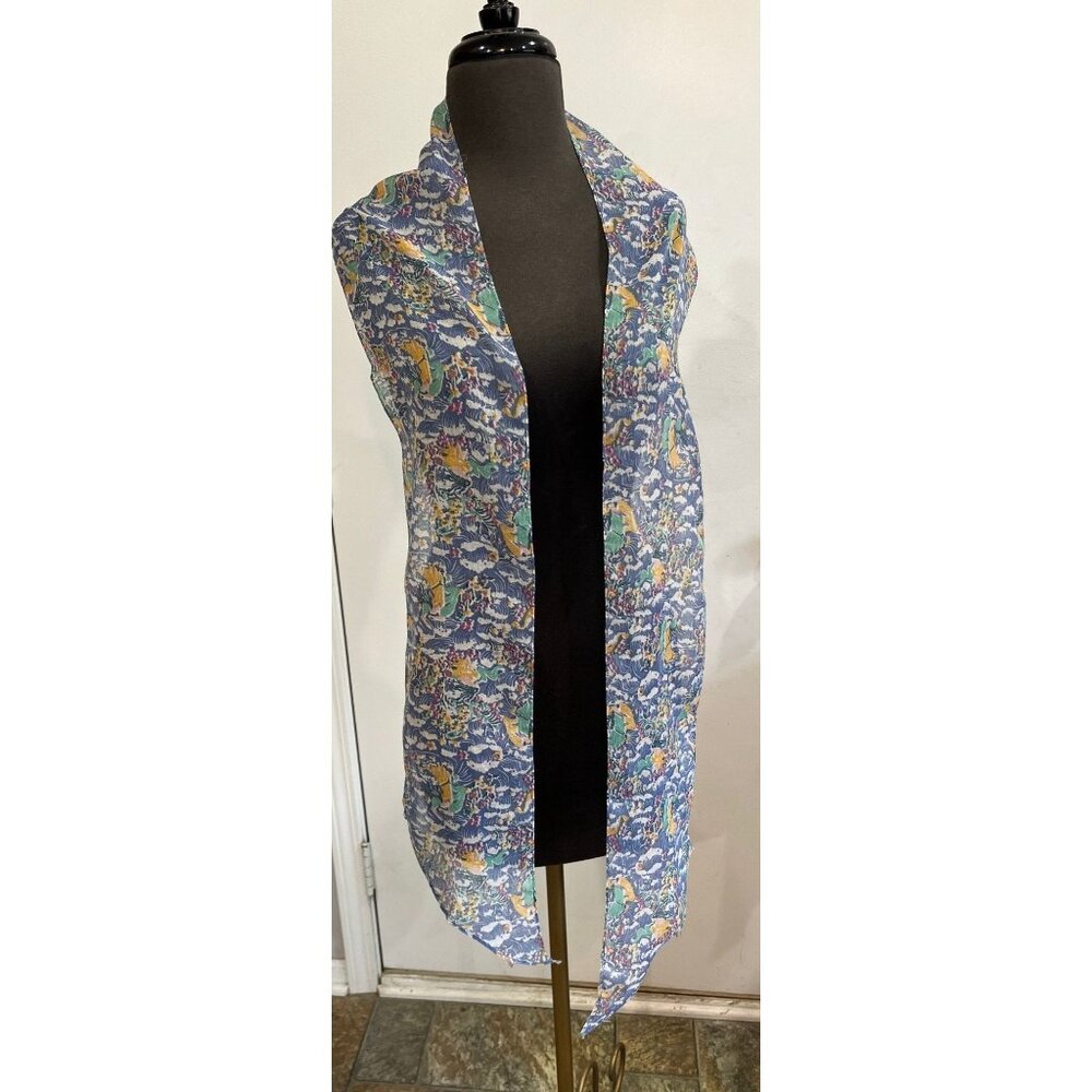 Vtg 1970’s Psychedelic Flowers Waves 20’s Flapper Scarf 74" x 6.5" All Cotton